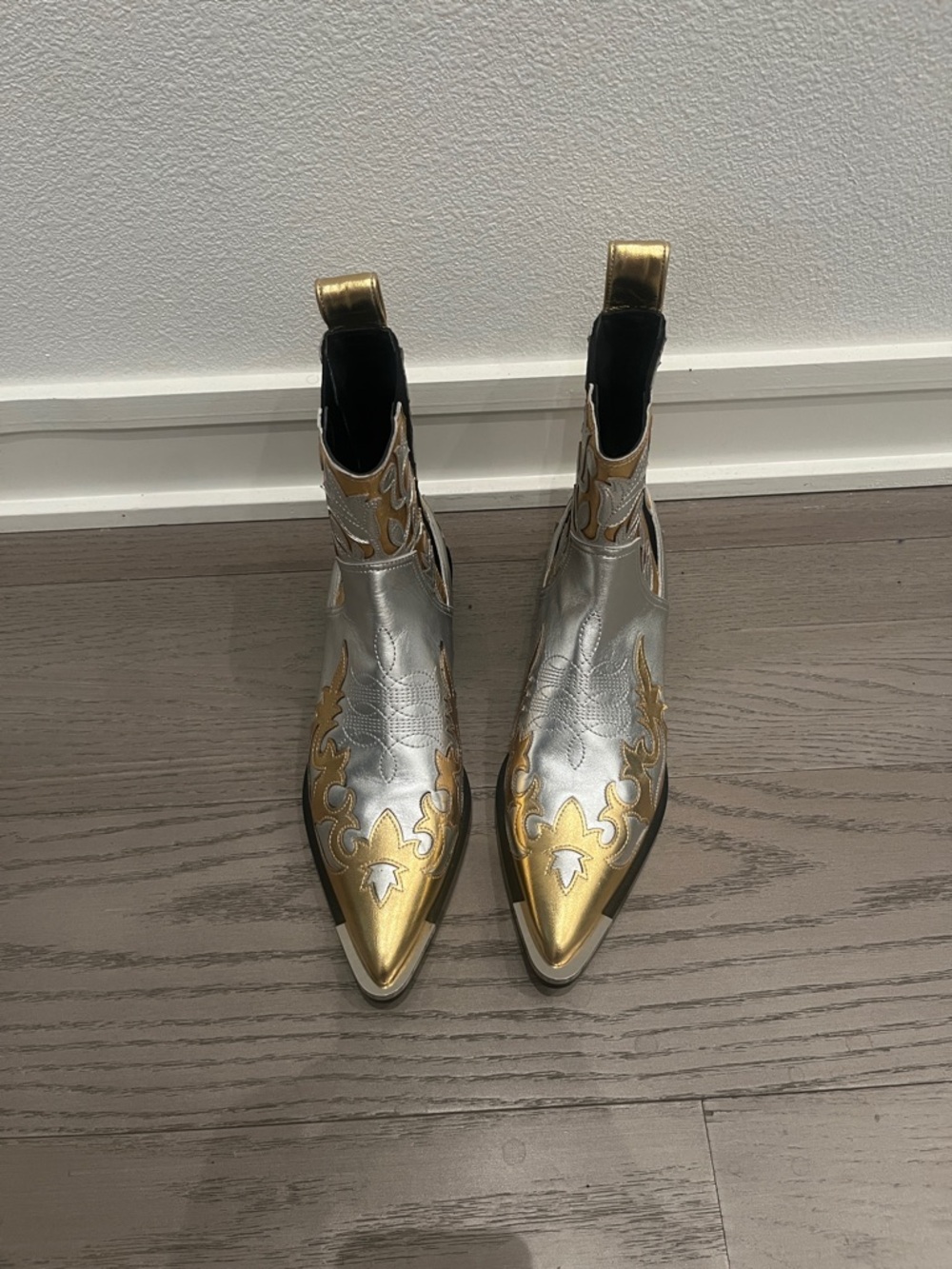 Paco Rabanne X H&M Silver and Gold Pointed Chelsea Booties 38 - Picture 4 of 9